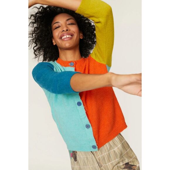 Simon Miller Didi Colorblock Cardigan Sweater in Blue, Orange & Yellow Size L - Picture 5 of 14